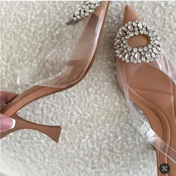 Zara clear rhinestone embellished jewel crystal slingback clear pvc heel pumps