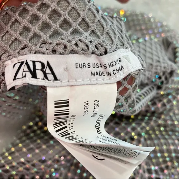 ZARA Gray Iridescent Rhinestone Net Mesh Mini Skirt Cover Up