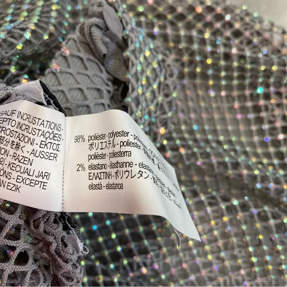 ZARA Gray Iridescent Rhinestone Net Mesh Mini Skirt Cover Up