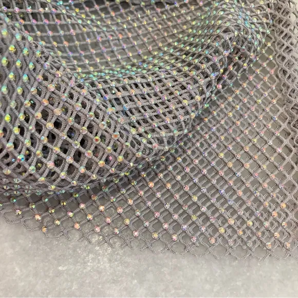 ZARA Gray Iridescent Rhinestone Net Mesh Mini Skirt Cover Up