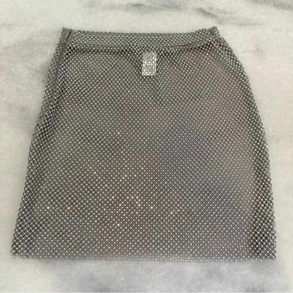 ZARA Gray Iridescent Rhinestone Net Mesh Mini Skirt Cover Up