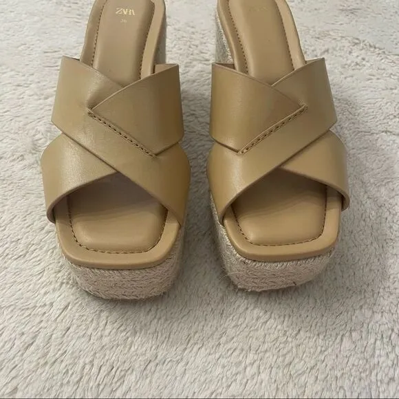 ZARA Heeled Leather Platform Wedges Size 36 (6)