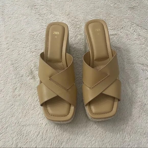 ZARA Heeled Leather Platform Wedges Size 36 (6)