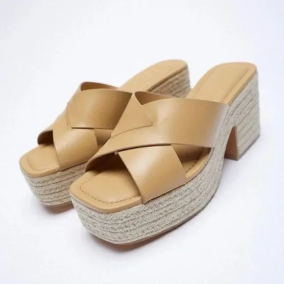 ZARA Heeled Leather Platform Wedges Size 36 (6)