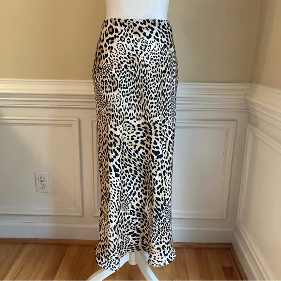 ZARA Leopard Cheetah Animal Print Satin Slip Midi Skirt