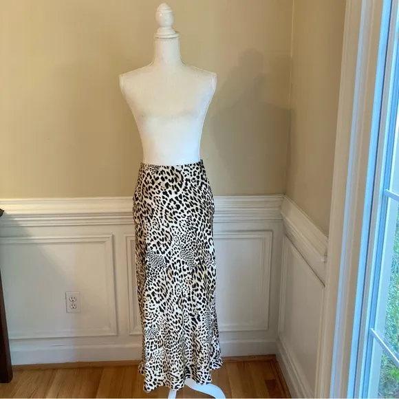 ZARA Leopard Cheetah Animal Print Satin Slip Midi Skirt