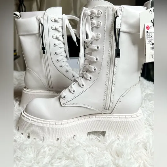 Zara Lug Sole Lace-up Leather Ankle Boots