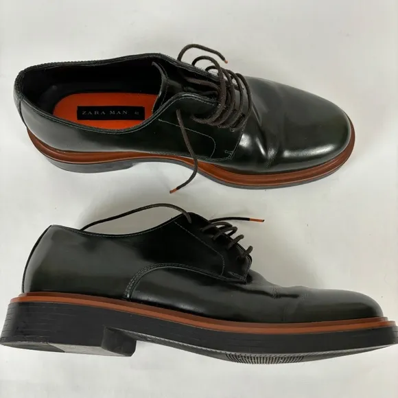 Zara Man. Black Leather Derby Style Dress Shoes. Size 8