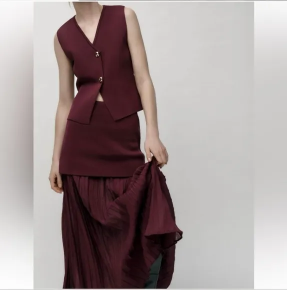 Zara MIXED PLEATED MIDI KNIT SKIRT Size S M L