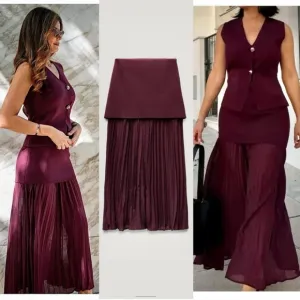Zara MIXED PLEATED MIDI KNIT SKIRT Size S M L