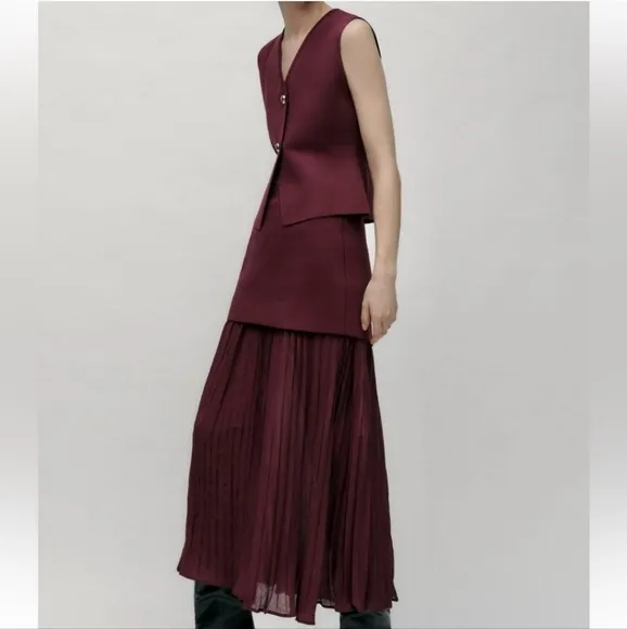 Zara MIXED PLEATED MIDI KNIT SKIRT Size S M L