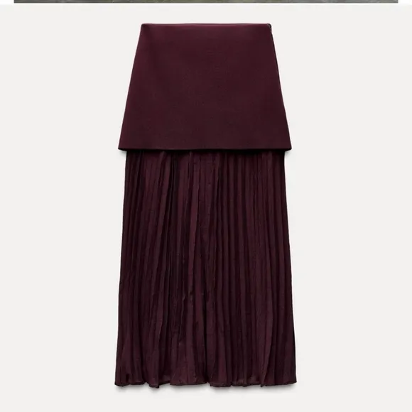 Zara MIXED PLEATED MIDI KNIT SKIRT Size S M L