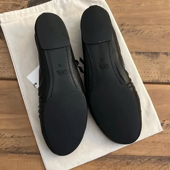 Zara NWOT black ruched pleated ballerina round toe flats