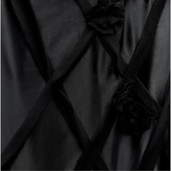Zara NWOT black satin maxi / midi dress with 3d flower appliqué &amp; mesh detail
