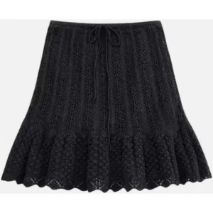 Zara NWOT crochet knit black ruffle hem fully lined drawstring waist mini skirt