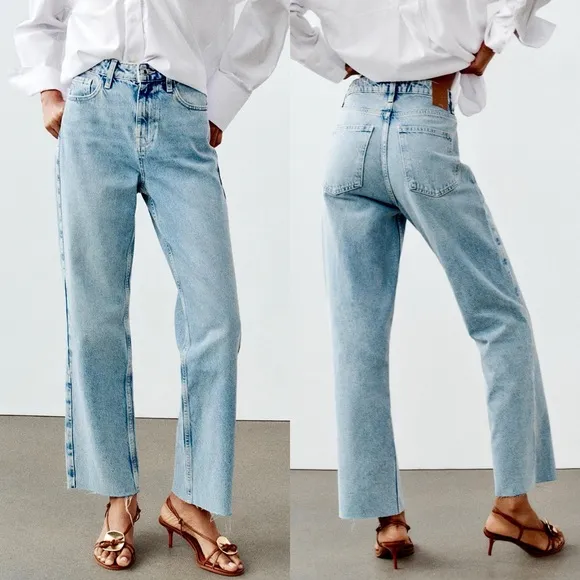 Zara NWOT high rise straight leg light blue denim jeans (perfect stretch)