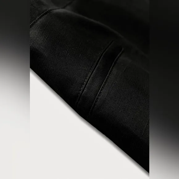 Zara NWT black linen midi collared polo dress with button front, short sleeve