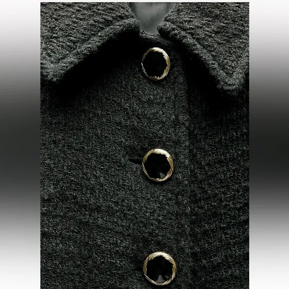Zara NWT black tweed textured belted button front collard tailored blazer jacket