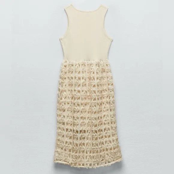 Zara NWT combination mixed contrast midi dress crochet detailed skirt tank style