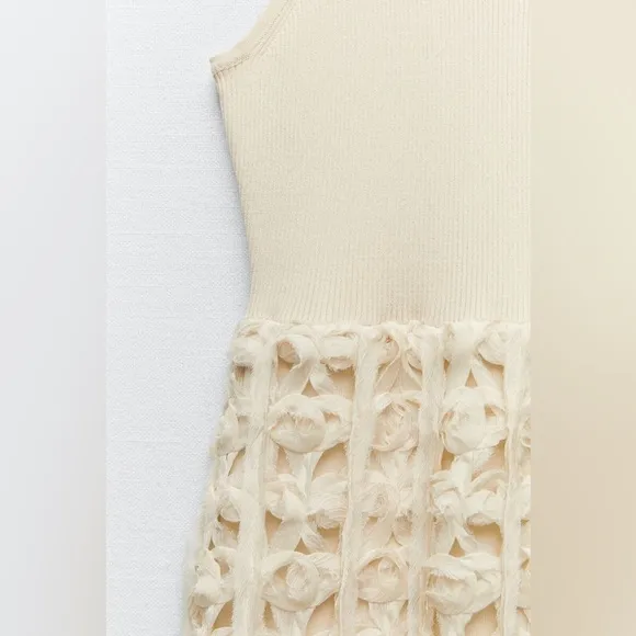 Zara NWT combination mixed contrast midi dress crochet detailed skirt tank style