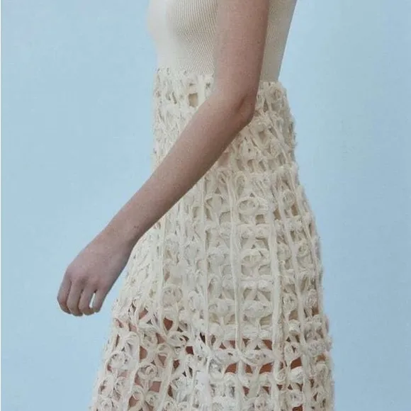 Zara NWT combination mixed contrast midi dress crochet detailed skirt tank style