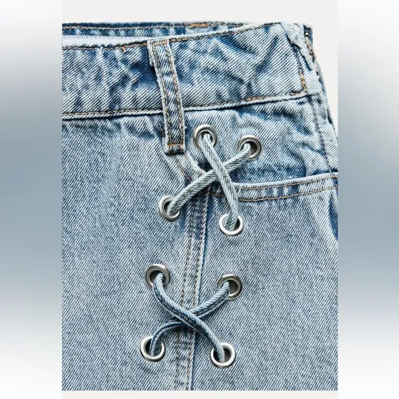 Zara NWT denim jean mini skirt with lace lacing detail