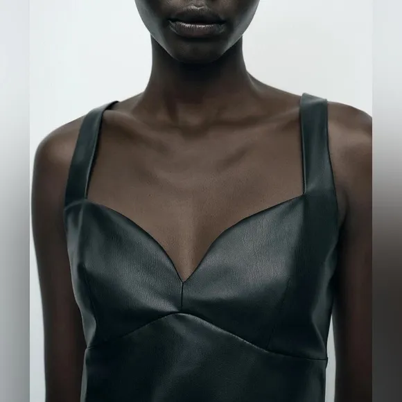 Zara NWT faux leather patent black mini dress, sweetheart neck