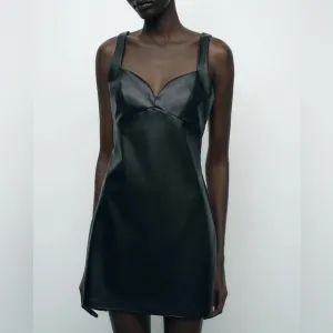 Zara NWT faux leather patent black mini dress, sweetheart neck