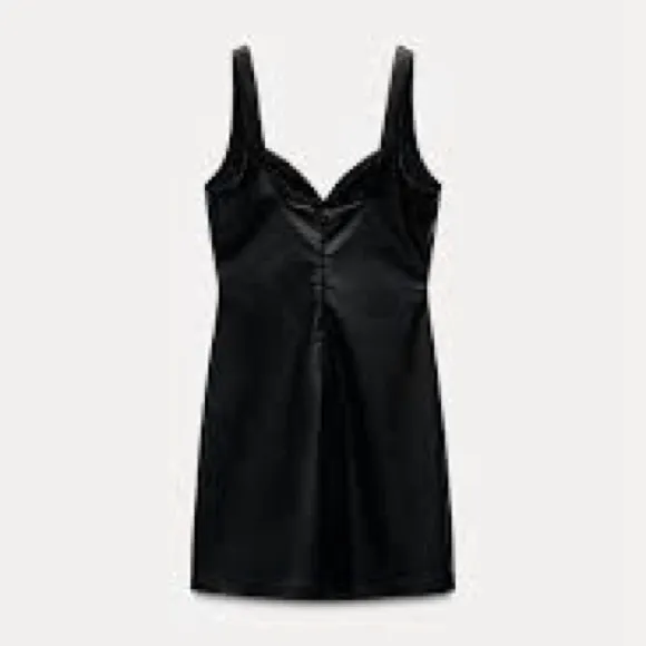 Zara NWT faux leather patent black mini dress, sweetheart neck