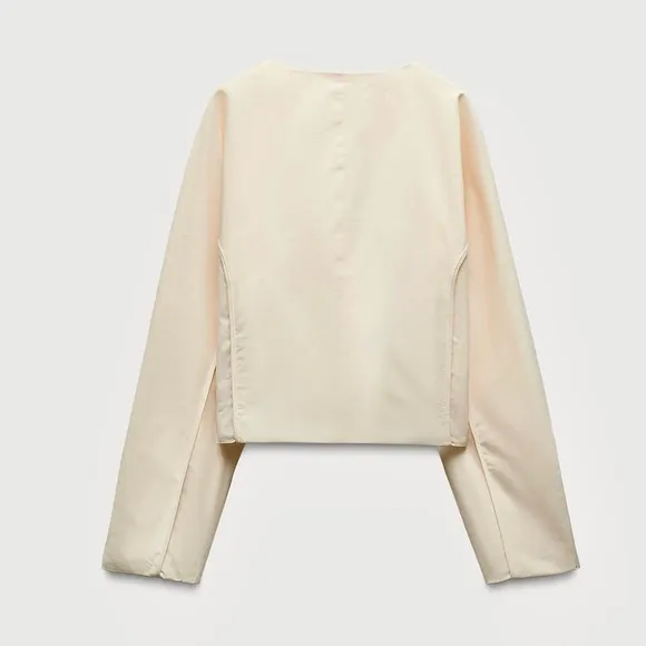 Zara NWT ivory off white cream oversized fit seam detail bow tie wrap jacket M/L
