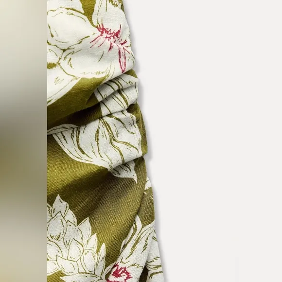 Zara NWT linen tropical floral print green printed midi halter top tie dress