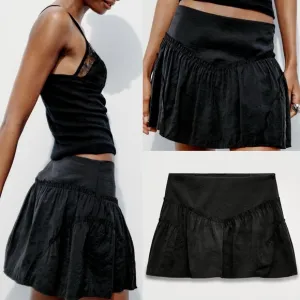 Zara NWT skort— black ruffle fluid mini skirt with built in shorts
