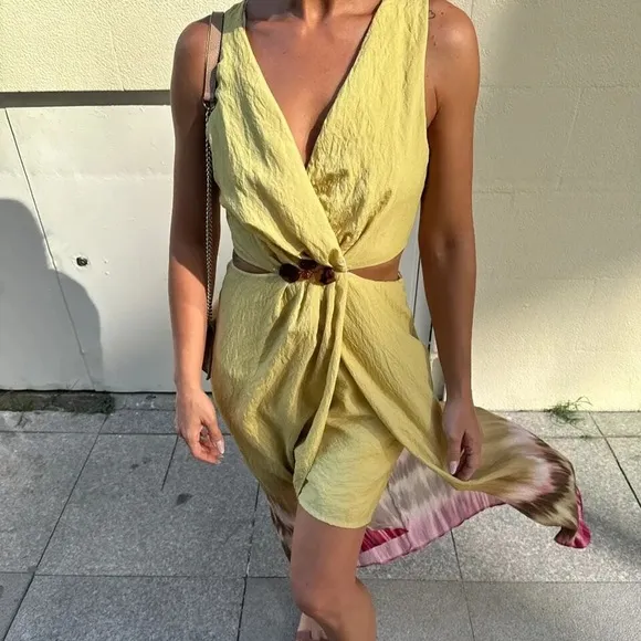 Zara NWT tie dye green &amp; brown jeweled embellished cutout midi dress