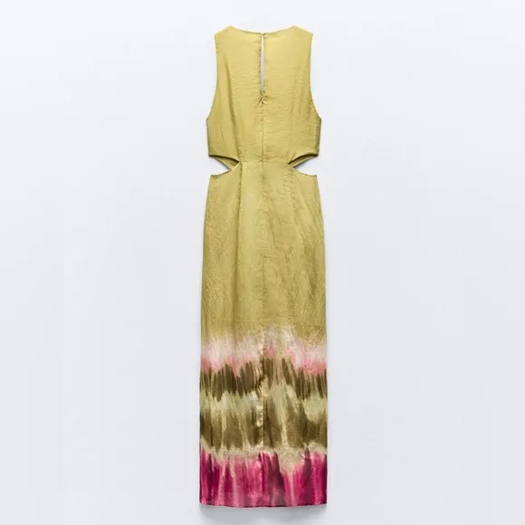 Zara NWT tie dye green &amp; brown jeweled embellished cutout midi dress