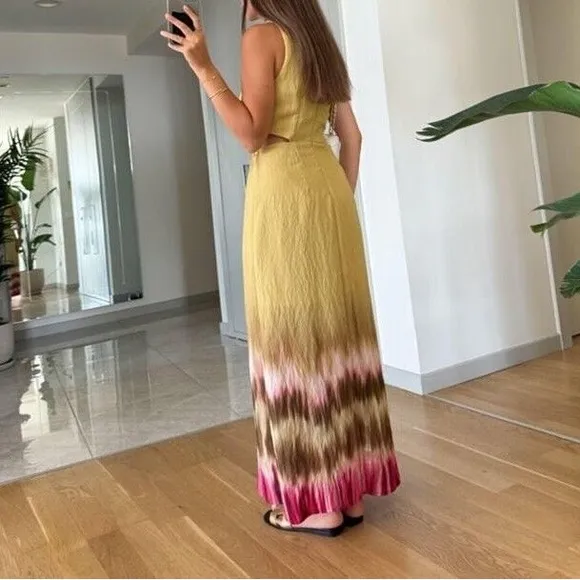 Zara NWT tie dye green &amp; brown jeweled embellished cutout midi dress
