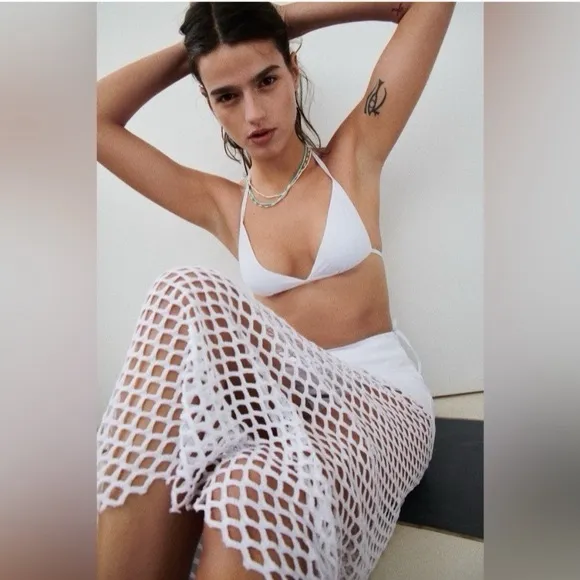 Zara NWT white mesh fishnet underlay midi/mini skirt mixed combination contrast
