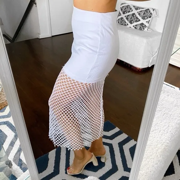 Zara NWT white mesh fishnet underlay midi/mini skirt mixed combination contrast