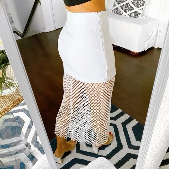 Zara NWT white mesh fishnet underlay midi/mini skirt mixed combination contrast