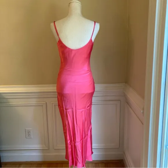ZARA Pink Satin Cami Cowl Neck Slip Midi Dress