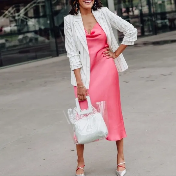 ZARA Pink Satin Cami Cowl Neck Slip Midi Dress