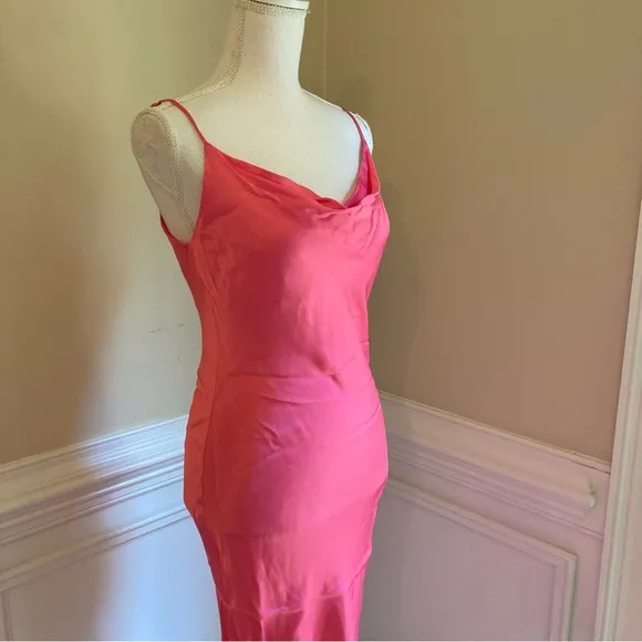 ZARA Pink Satin Cami Cowl Neck Slip Midi Dress