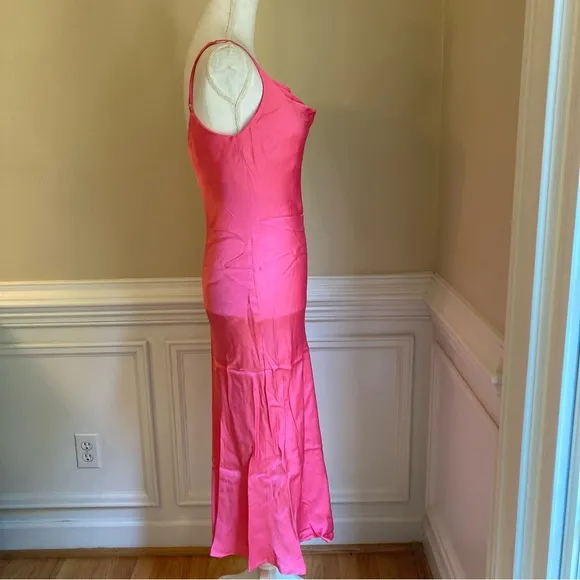 ZARA Pink Satin Cami Cowl Neck Slip Midi Dress