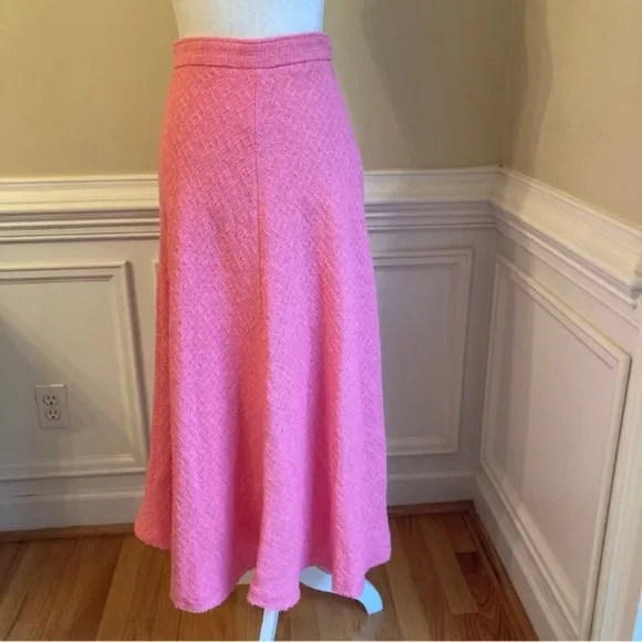 ZARA Pink Tweed Fringe Swing Midi Skirt
