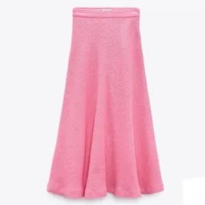 ZARA Pink Tweed Fringe Swing Midi Skirt