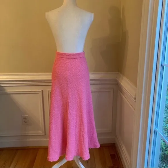 ZARA Pink Tweed Fringe Swing Midi Skirt