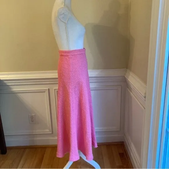 ZARA Pink Tweed Fringe Swing Midi Skirt