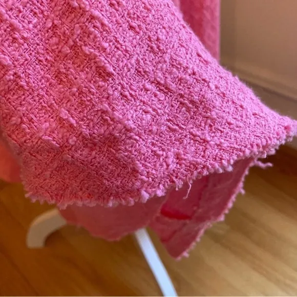 ZARA Pink Tweed Fringe Swing Midi Skirt