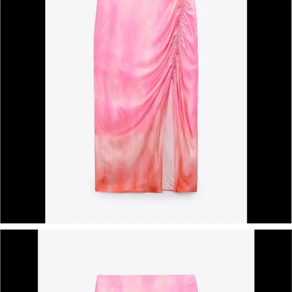 Zara set NWT — pink Tie-Dye satin top &amp; skirt matching 2 piece set
