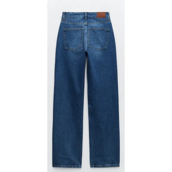 Zara STRAIGHT CUT BEADED JEANS WITH A HIGH WAIST