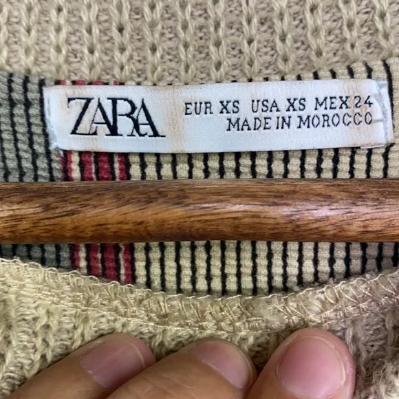 Zara - Tan &amp; Blue &amp; Red Stripe Mid Length Dress Size XS